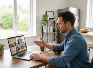 Board certified health coach conducting virtual wellness coaching session