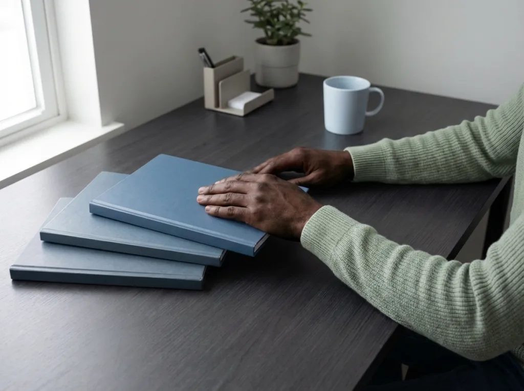 stack of notebooks representing health coach training and education