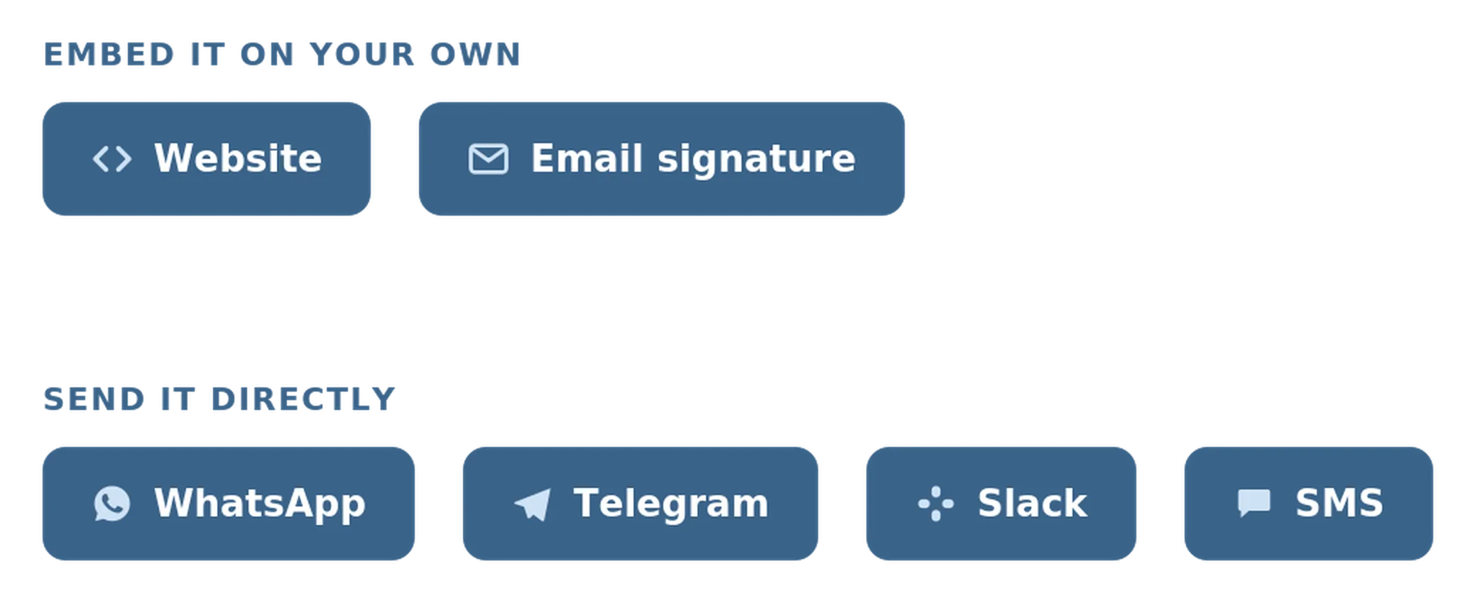 Accredible digital credential sharing options including website embed, email signature, WhatsApp, Telegram, Slack, and SMS