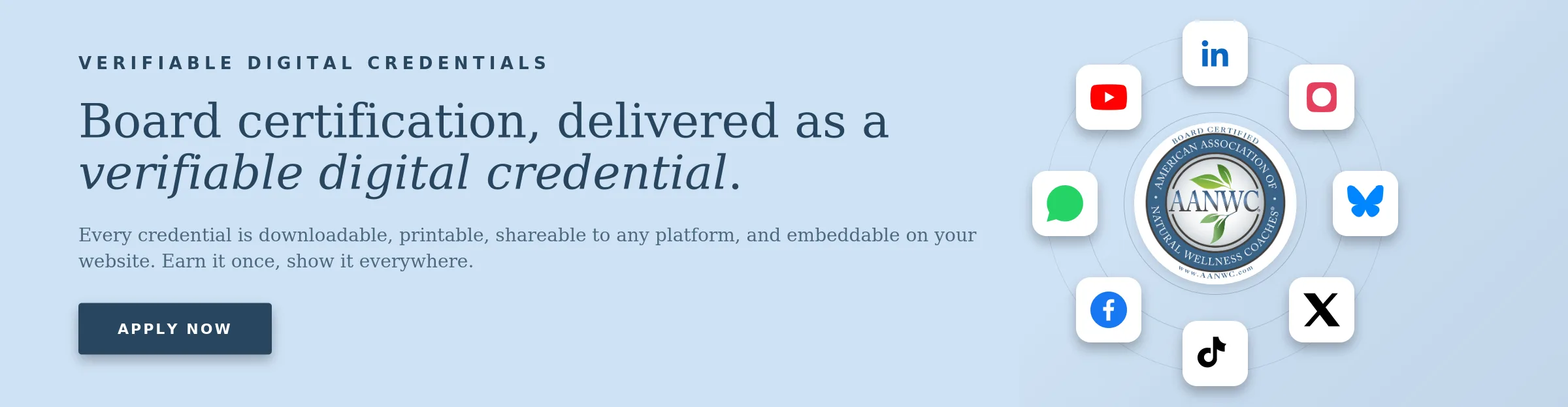 AANWC digital board certification credential with online sharing and verification across multiple platforms.