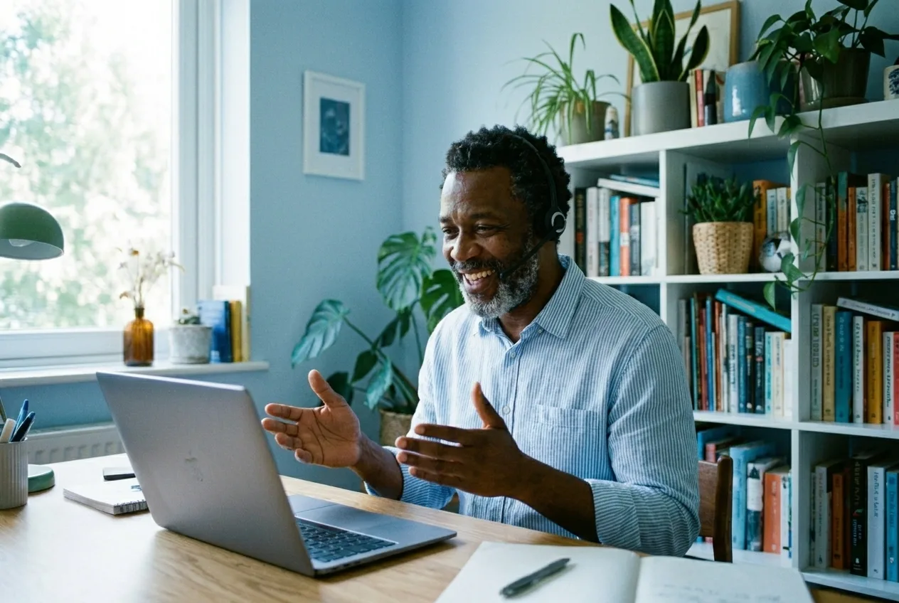 Professional health coach conducting an online session